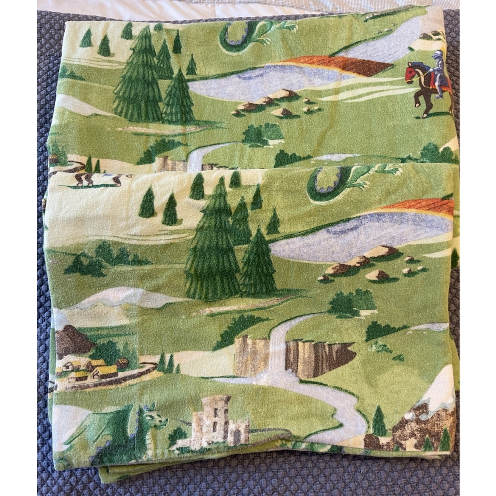 Vintage Pottery Barn Kids Medieval Knights Dragons Castle Twin Flat Sheet Sham